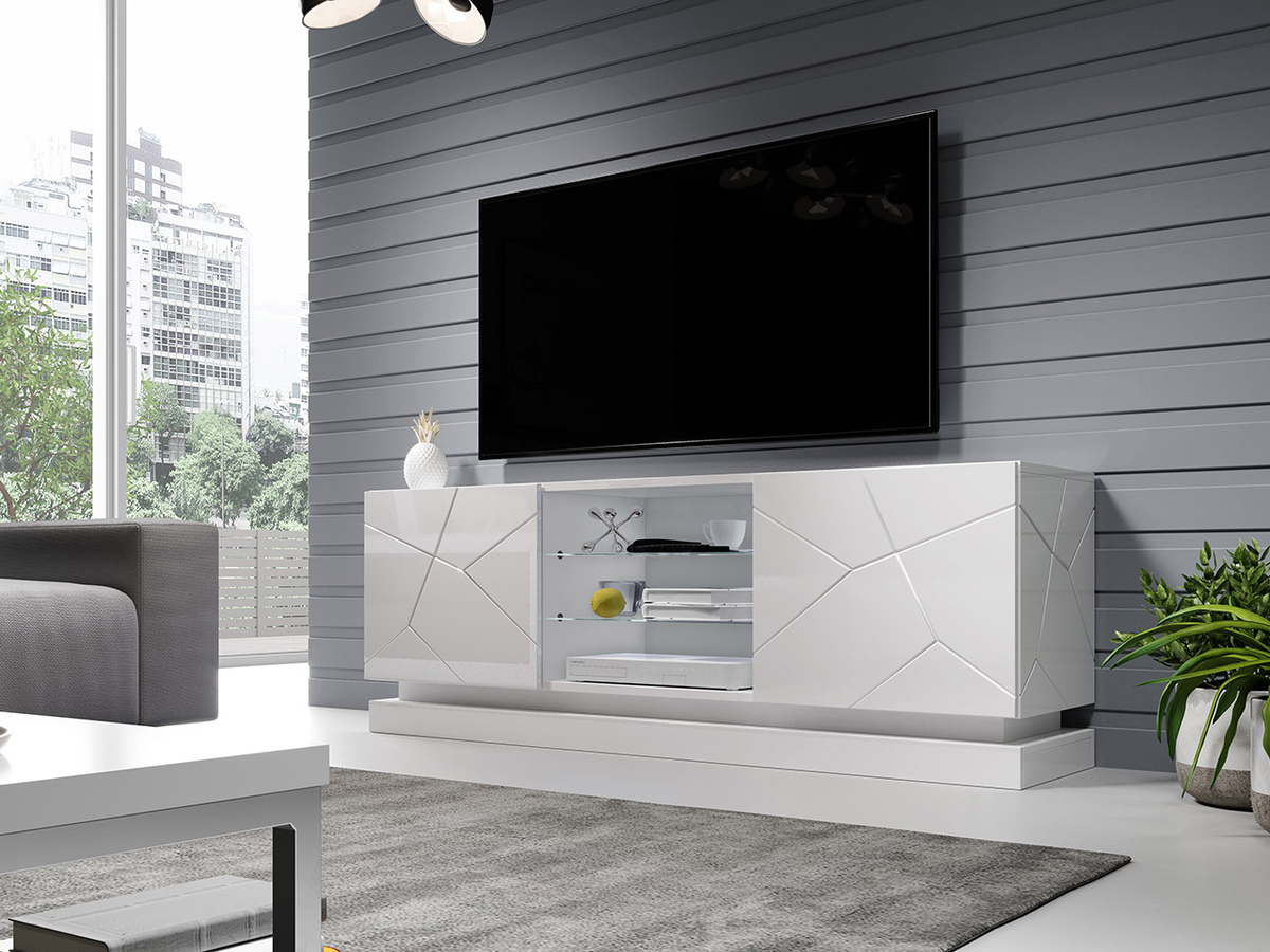 TV-bord Linar (Hvid + Glansfuld hvid)