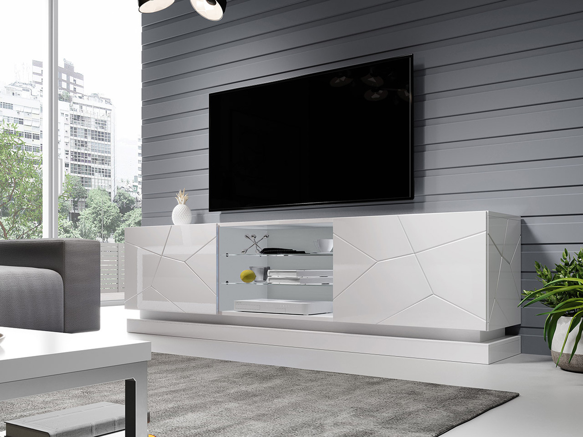 TV-bord Linar I (Hvid + Glansfuld hvid)