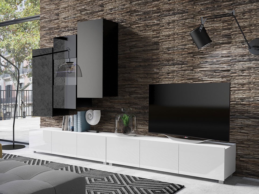 Stuemøbelsæt Tivdalu 133 (Hvid + Glansfuld hvid + Sort + Blank sort)