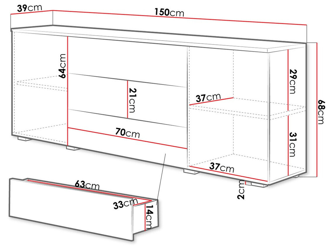 Kommode Sarasota 129 (Wotan eg + Glansfuld hvid)
