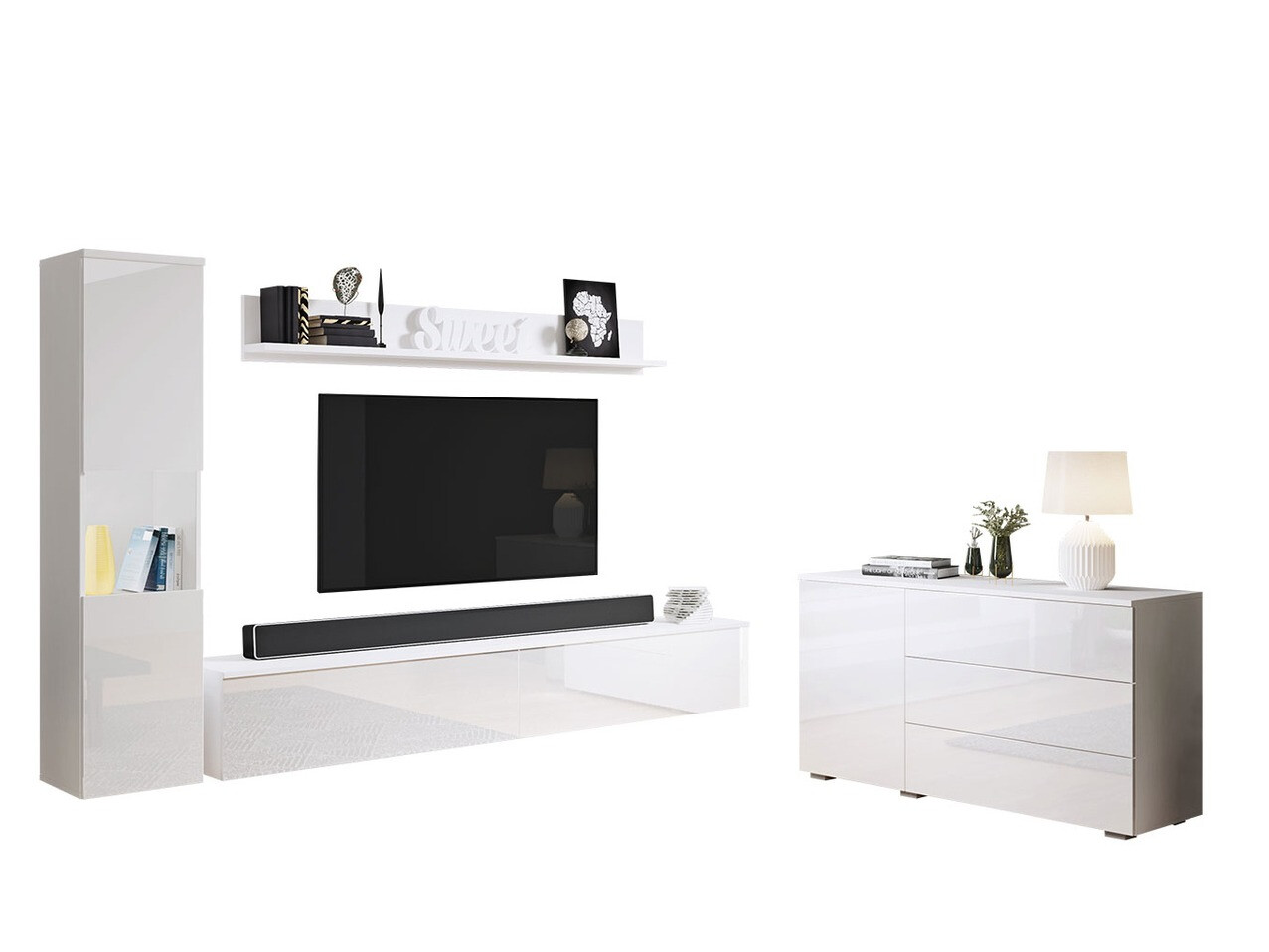 Stuemøbelsæt Sarasota 132 (Hvid + Glansfuld hvid)