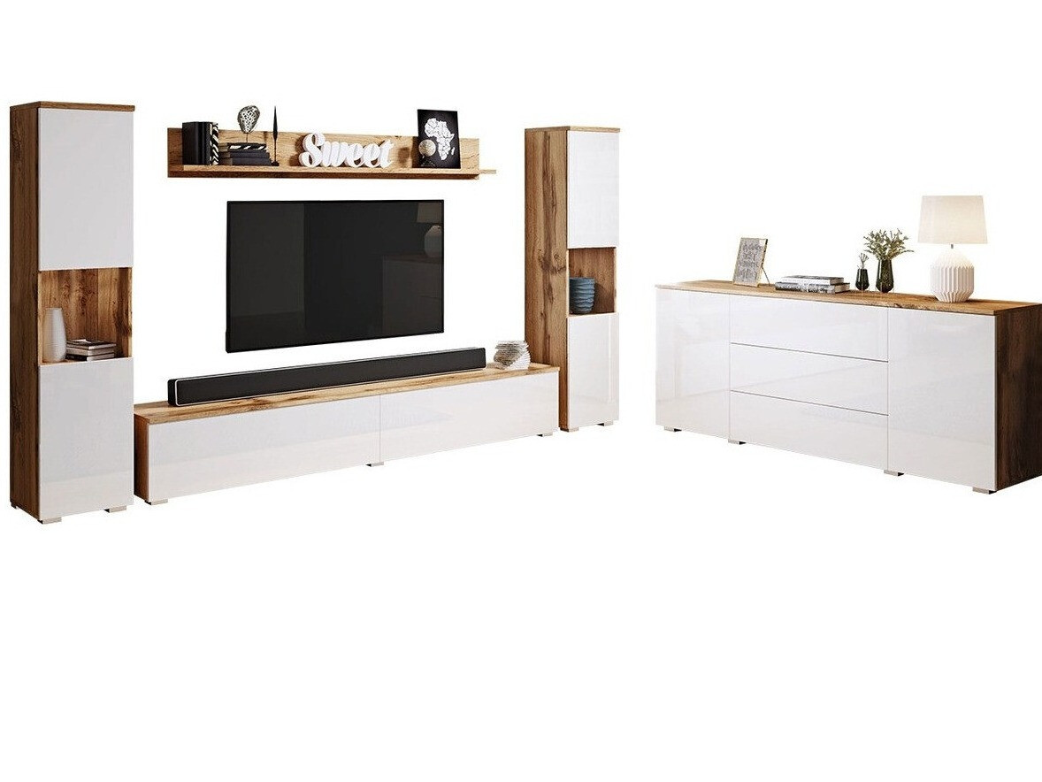 Stuemøbelsæt Sarasota 133 (Wotan eg + Glansfuld hvid)