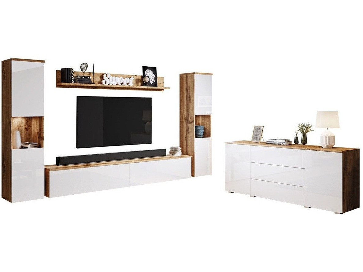 Stuemøbelsæt Sarasota 133 (Wotan eg + Glansfuld hvid)