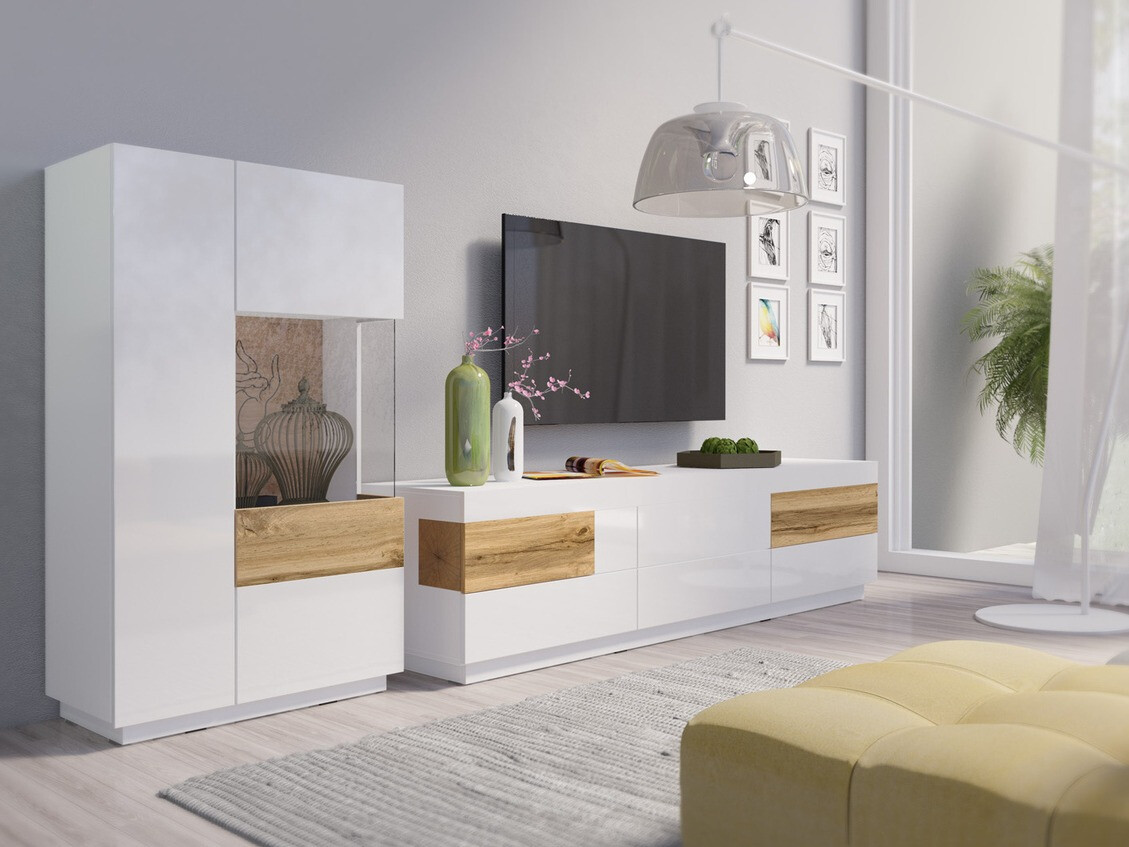 Stuemøbelsæt Livlore 109 (Hvid + Glansfuld hvid + Wotan eg)