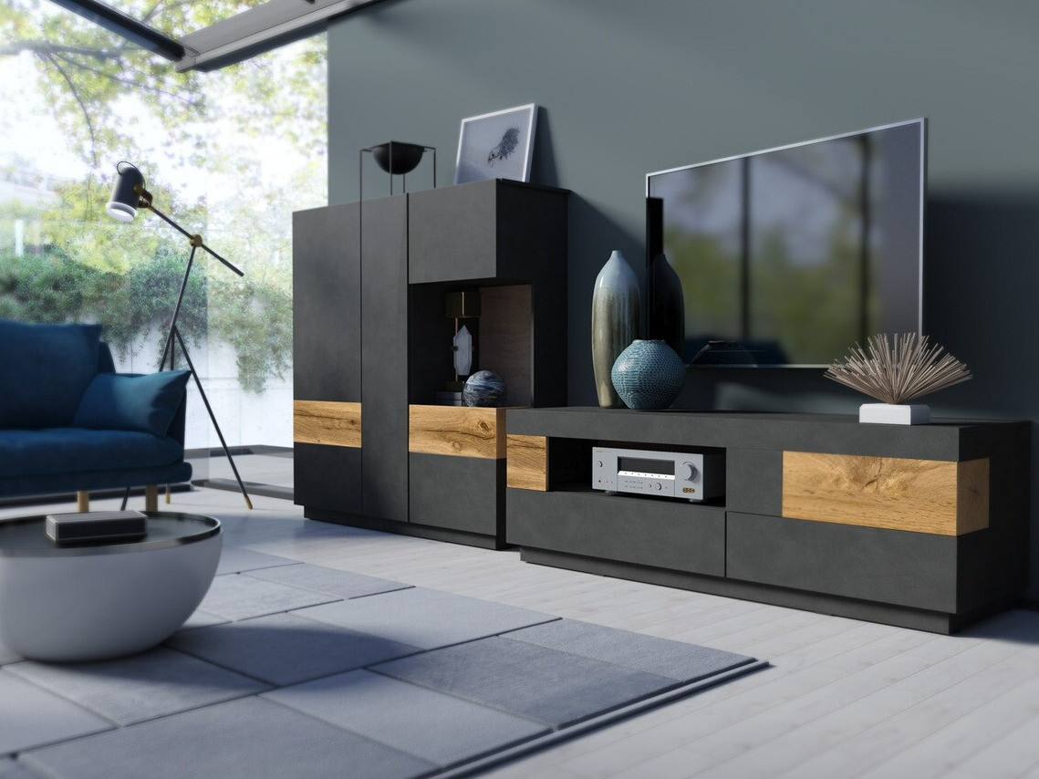 TV-bord Livlore 103 (Matera grå + Wotan eg)