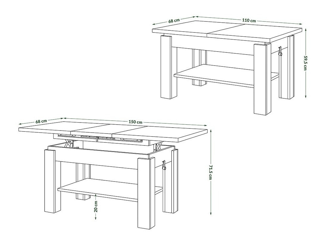 Transformer sofabord Glendale 100 (Sonoma eg + Hvid)