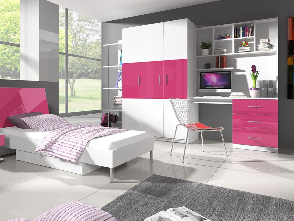 Skrivebord Campus (Hvid + Glansfuld hvid + Glossy pink)