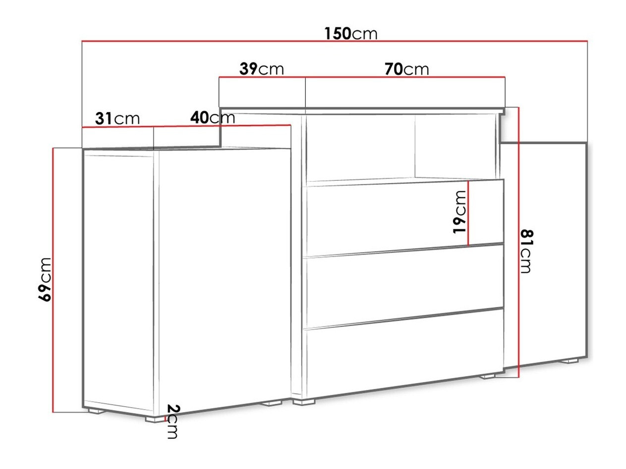 Kommode Sarasota 127 (Hvid + Glansfuld hvid)