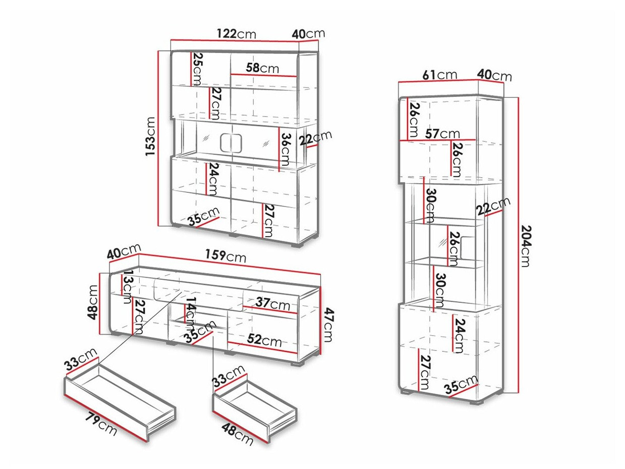 Stuemøblersæt Torsone 104 (Hvid + Glansfuld hvid + San remo eg)