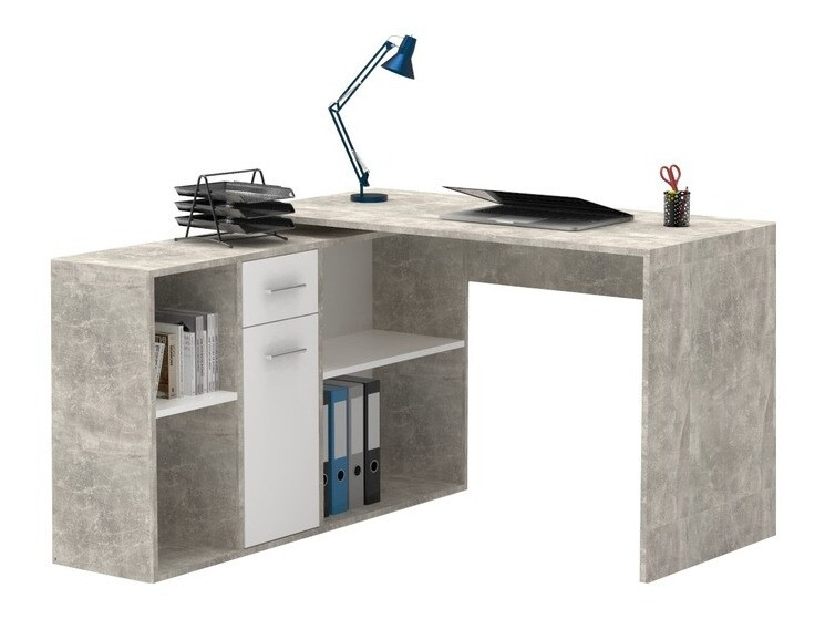 Hjørneskrivebord Bristol 122 (Beton + Hvid)