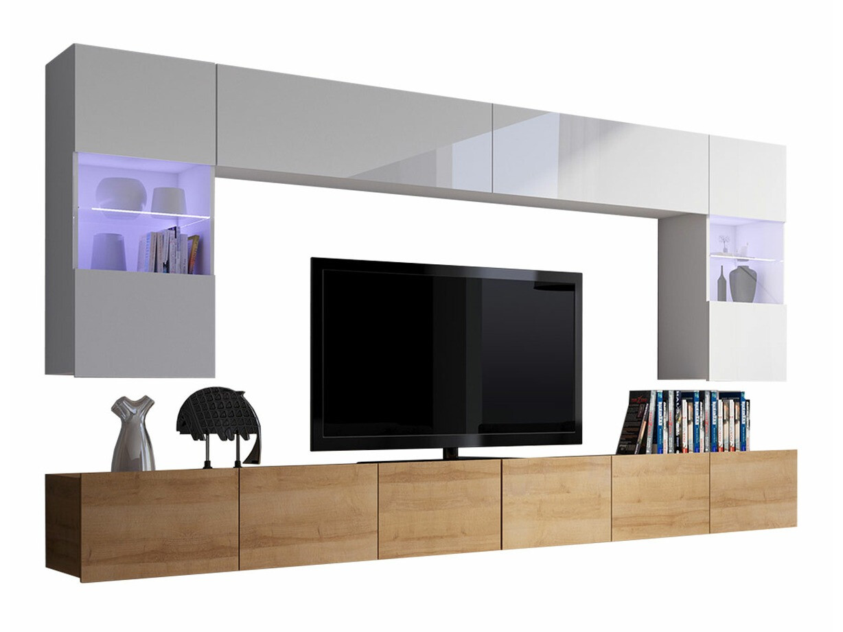 Stuemøblersæt Tivdalu 105 (Gylden eg + Hvid + Glansfuld hvid)