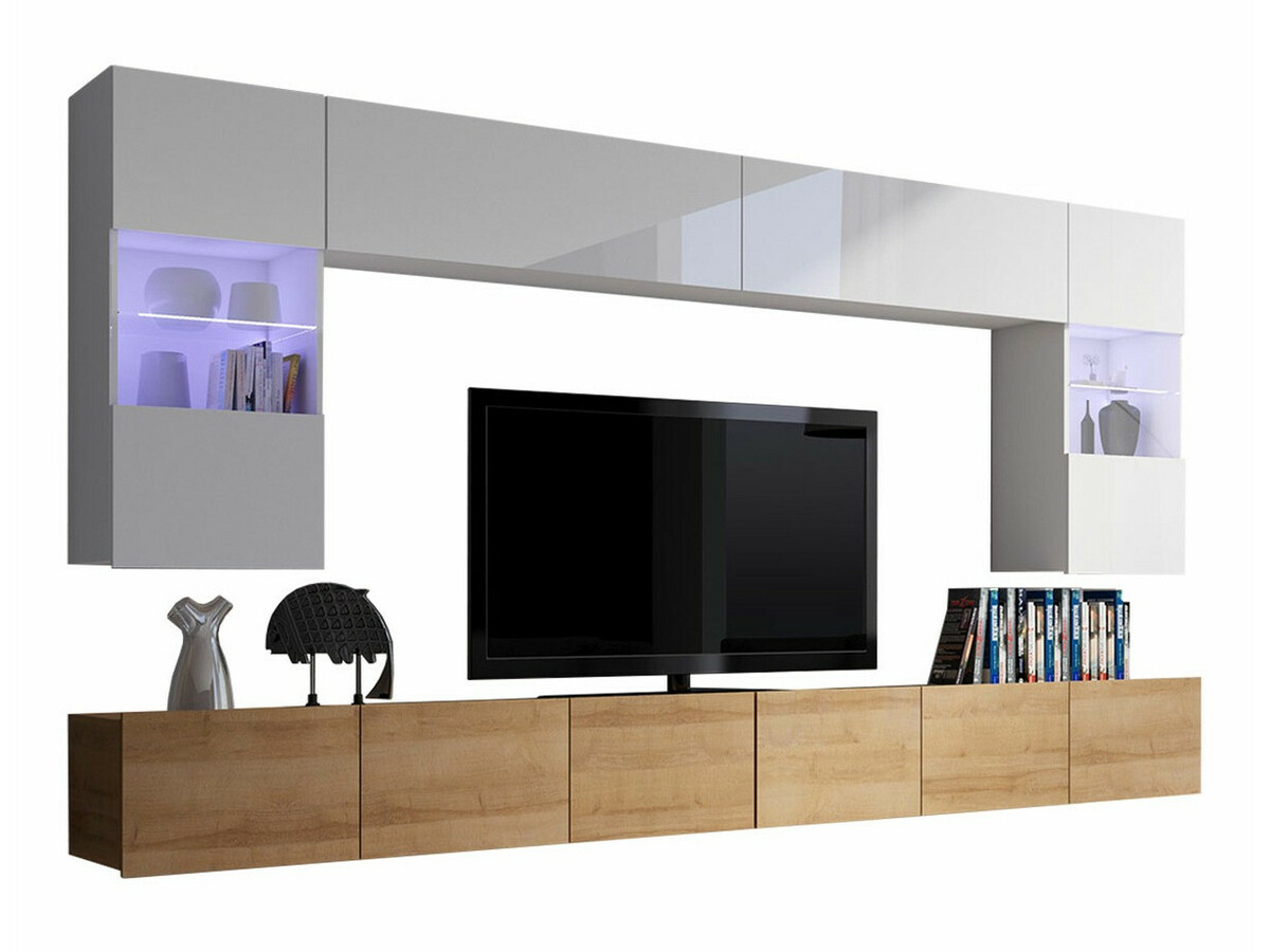 Stuemøblersæt Tivdalu 105 (Gylden eg + Hvid + Glansfuld hvid)