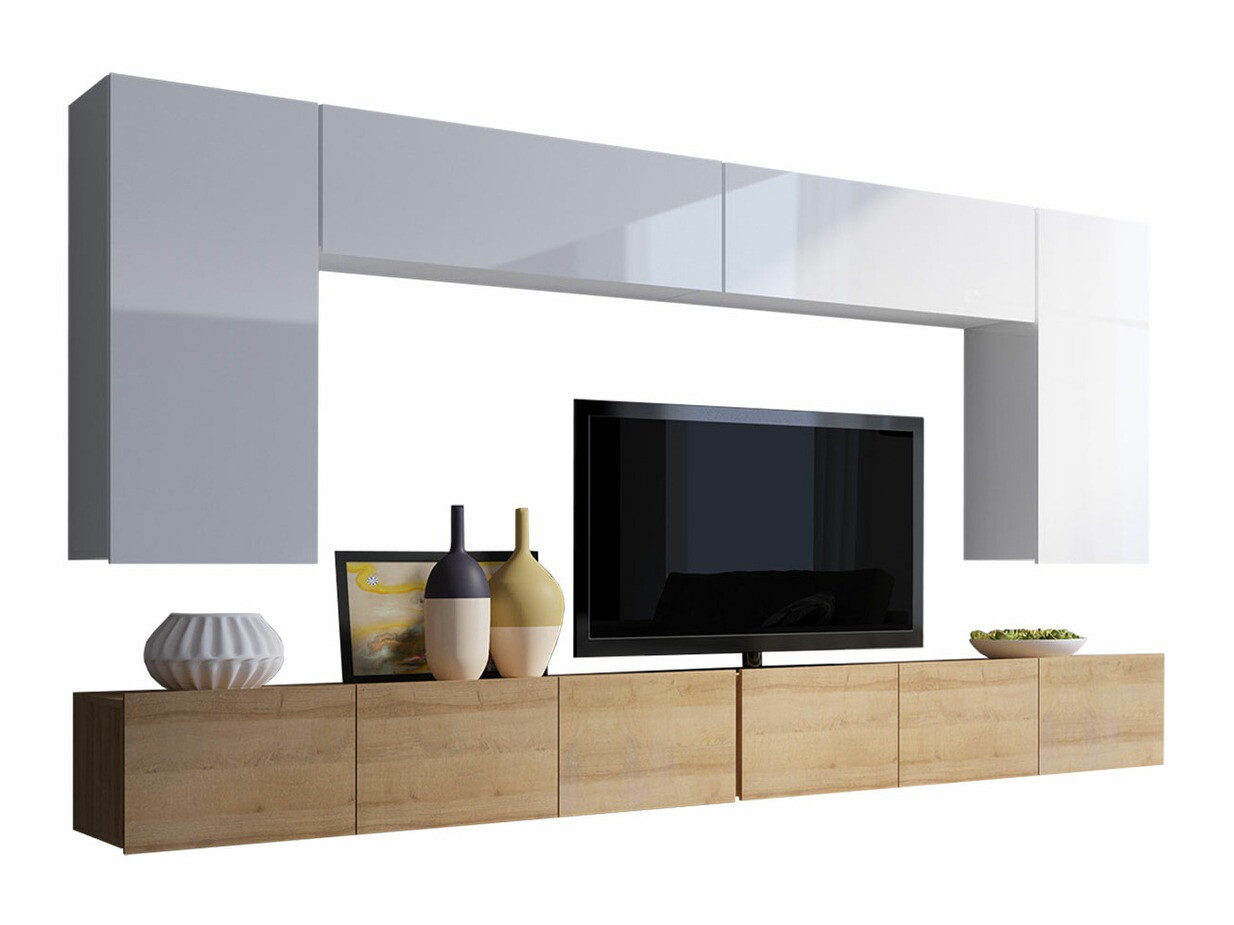 Stuemøbelsæt Tivdalu 135 (Gylden eg + Hvid + Glansfuld hvid)