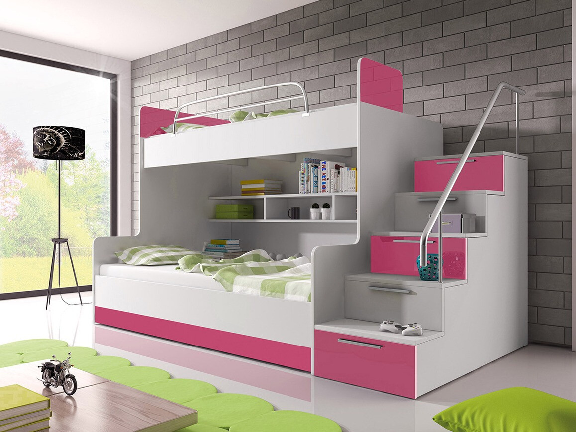 Køjeseng Salmere 111 (Hvid + Glansfuld hvid + Glossy pink)