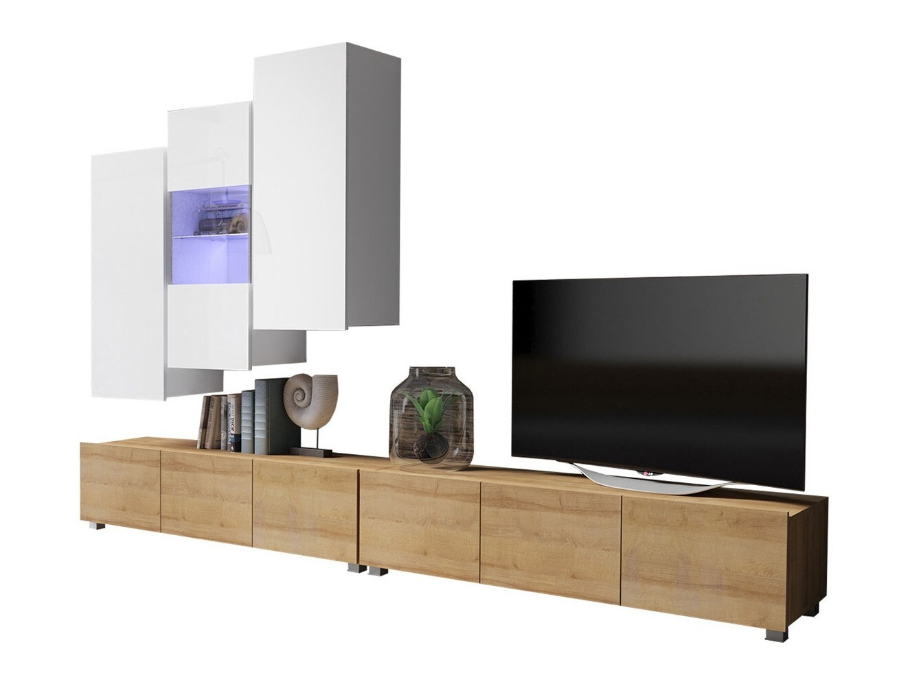 Stuemøblersæt Tivdalu 133 (Gylden eg + Hvid + Glansfuld hvid)