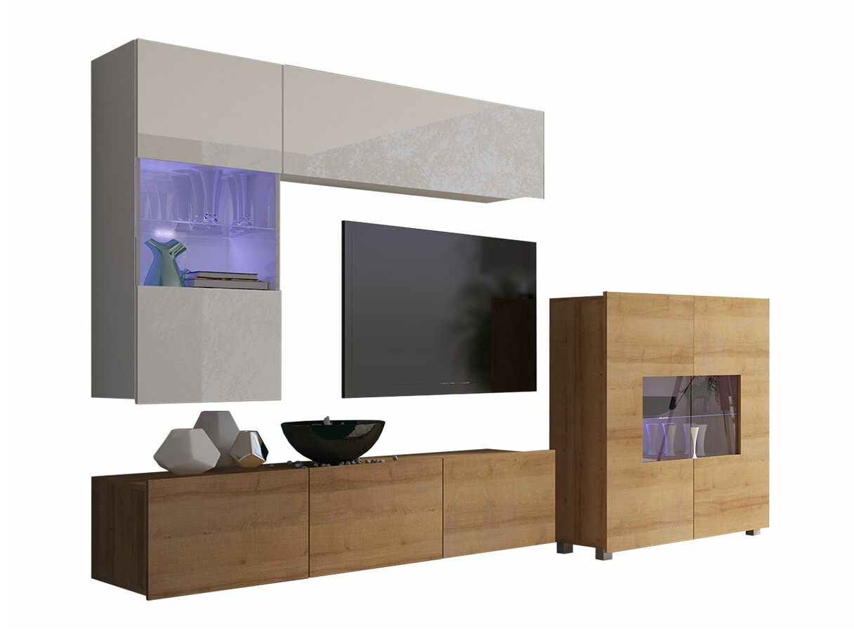 Stuemøbelsæt Tivdalu 107 (Gylden eg + Hvid + Glansfuld hvid)