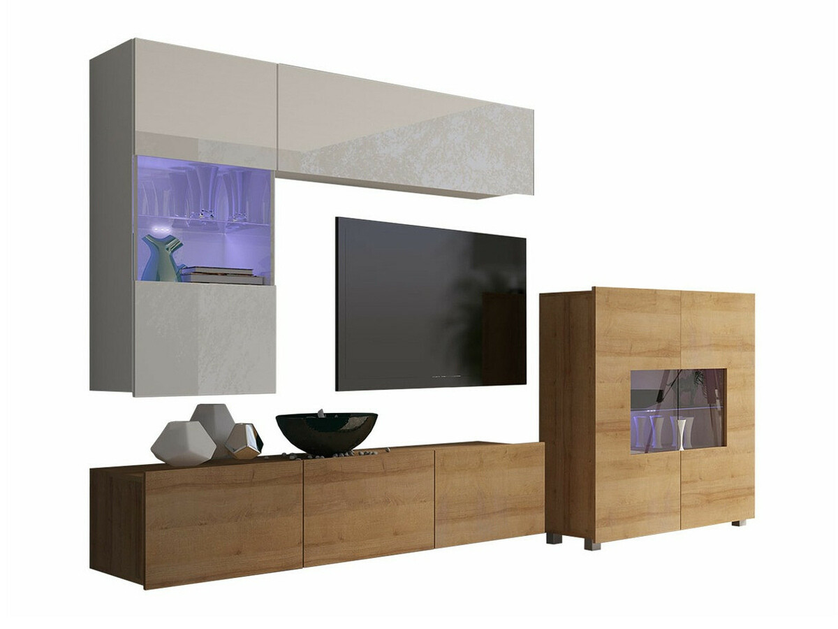 Stuemøblersæt Tivdalu 107 (Gylden eg + Hvid + Glansfuld hvid)