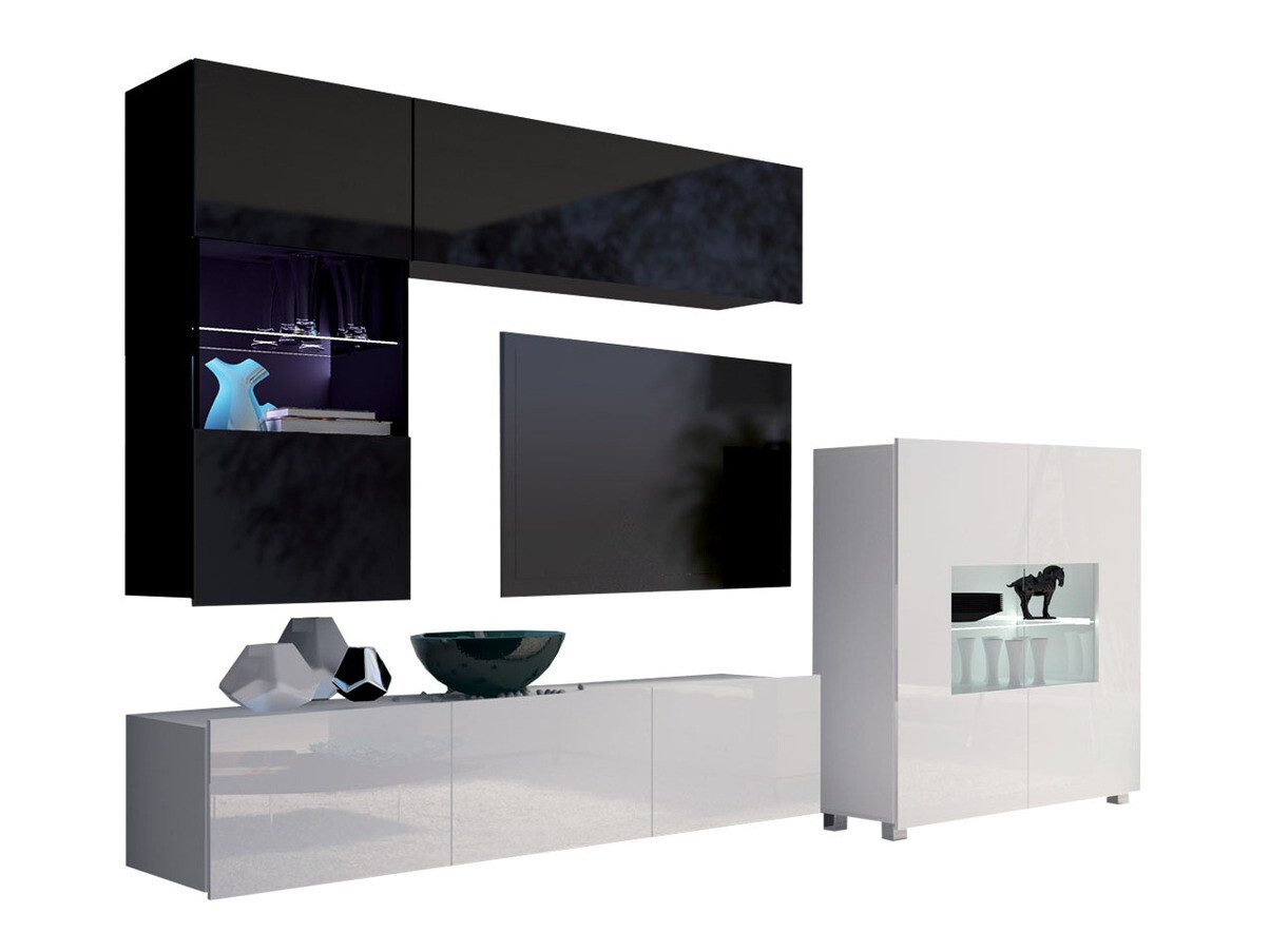 Stuemøblersæt Tivdalu 107 (Sort + Blank sort + Hvid + Glansfuld hvid)