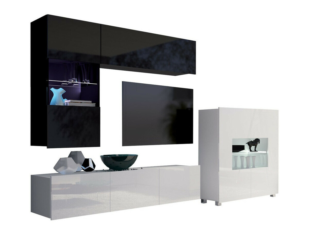 Stuemøblersæt Tivdalu 107 (Sort + Blank sort + Hvid + Glansfuld hvid)