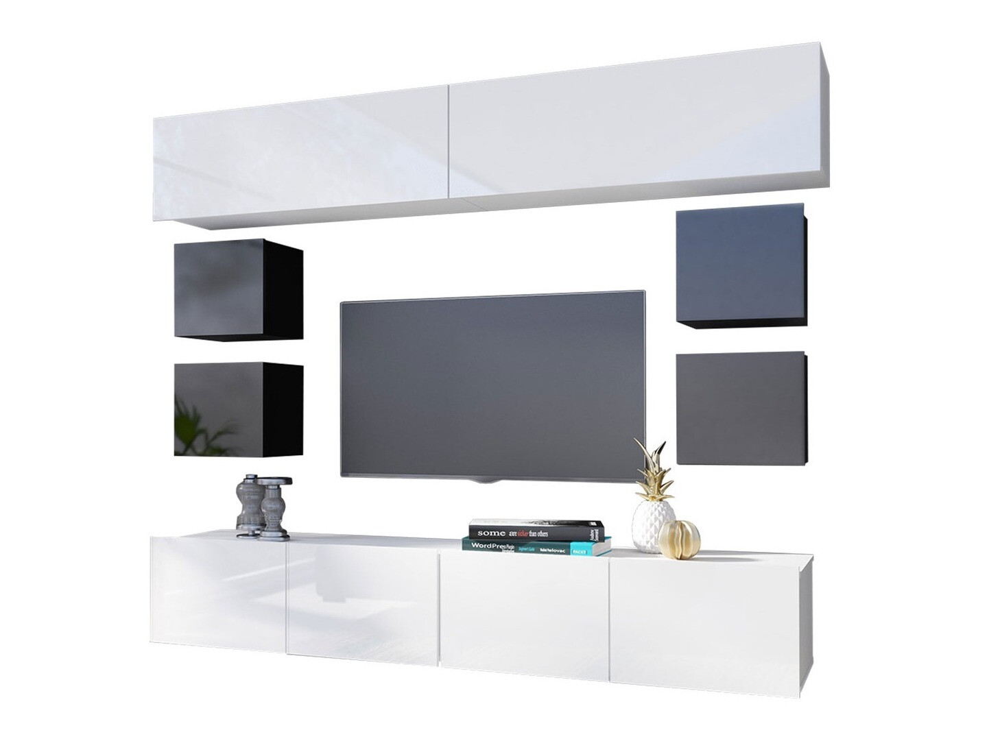 Stuemøblersæt Tivdalu 134 (Sort + Blank sort + Hvid + Glansfuld hvid)