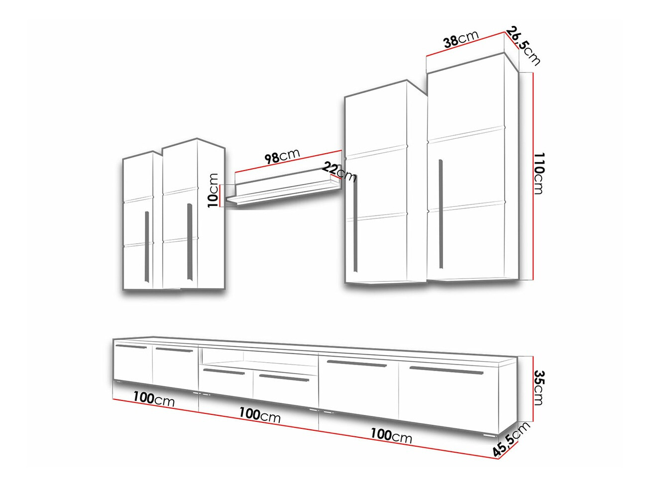 Stuemøbelsæt Flos (Hvid + Glansfuld hvid)