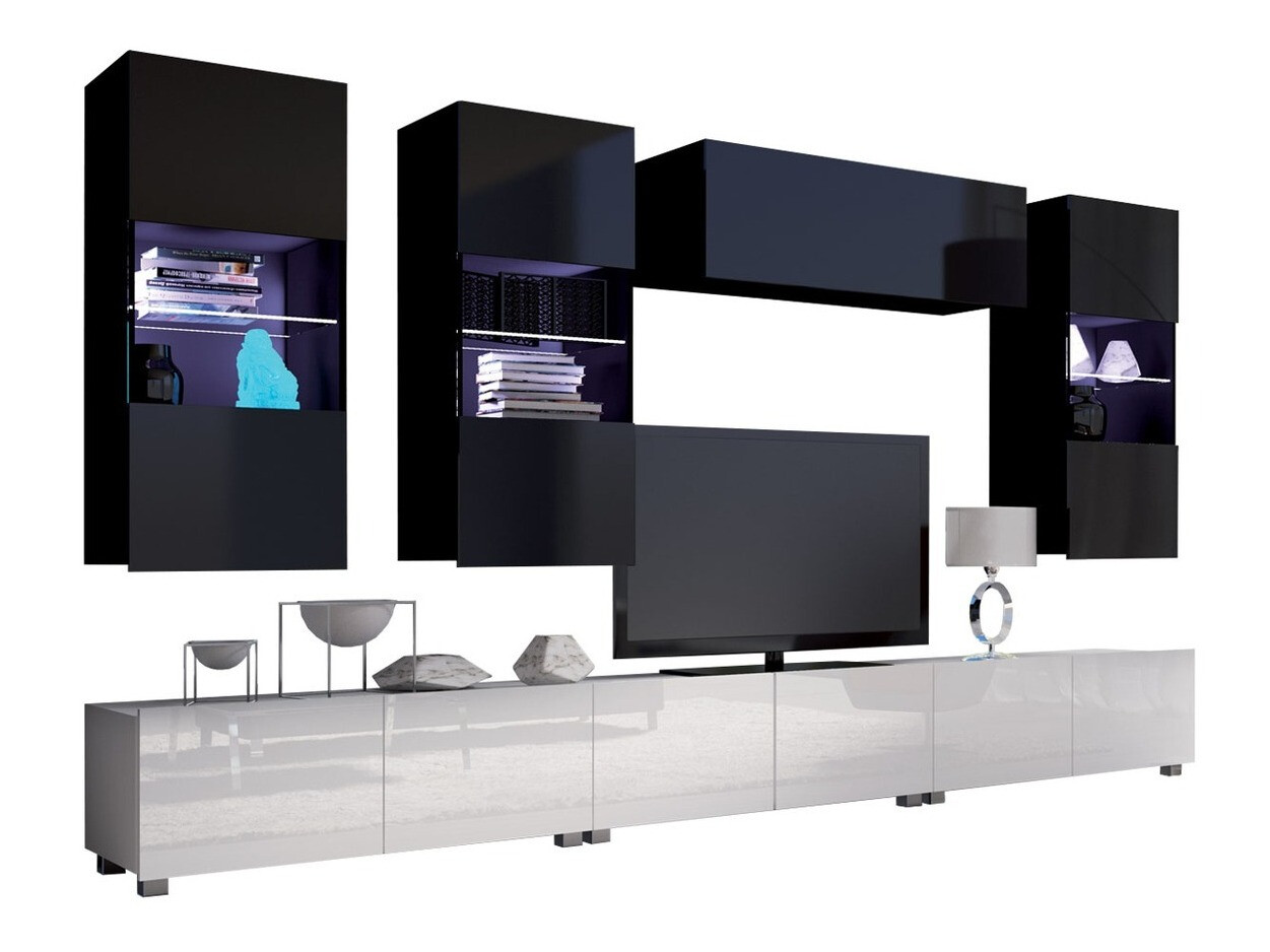 Stuemøbelsæt Remus XI (Hvid + Glansfuld hvid + Sort + Blank sort)