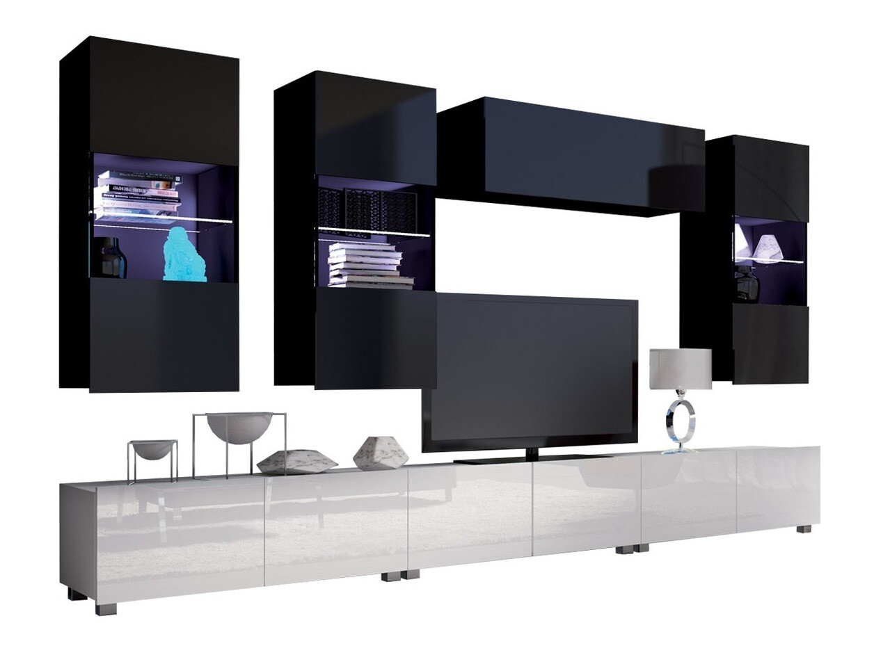 Stuemøblersæt Tivdalu 121 (Hvid + Glansfuld hvid + Sort + Blank sort)