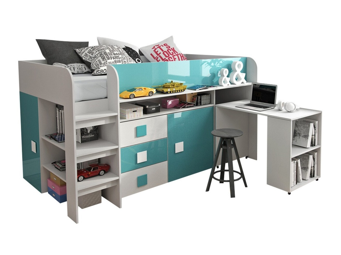Seng Hartford 190 (Hvid + blankt Turkis + Glansfuld hvid)