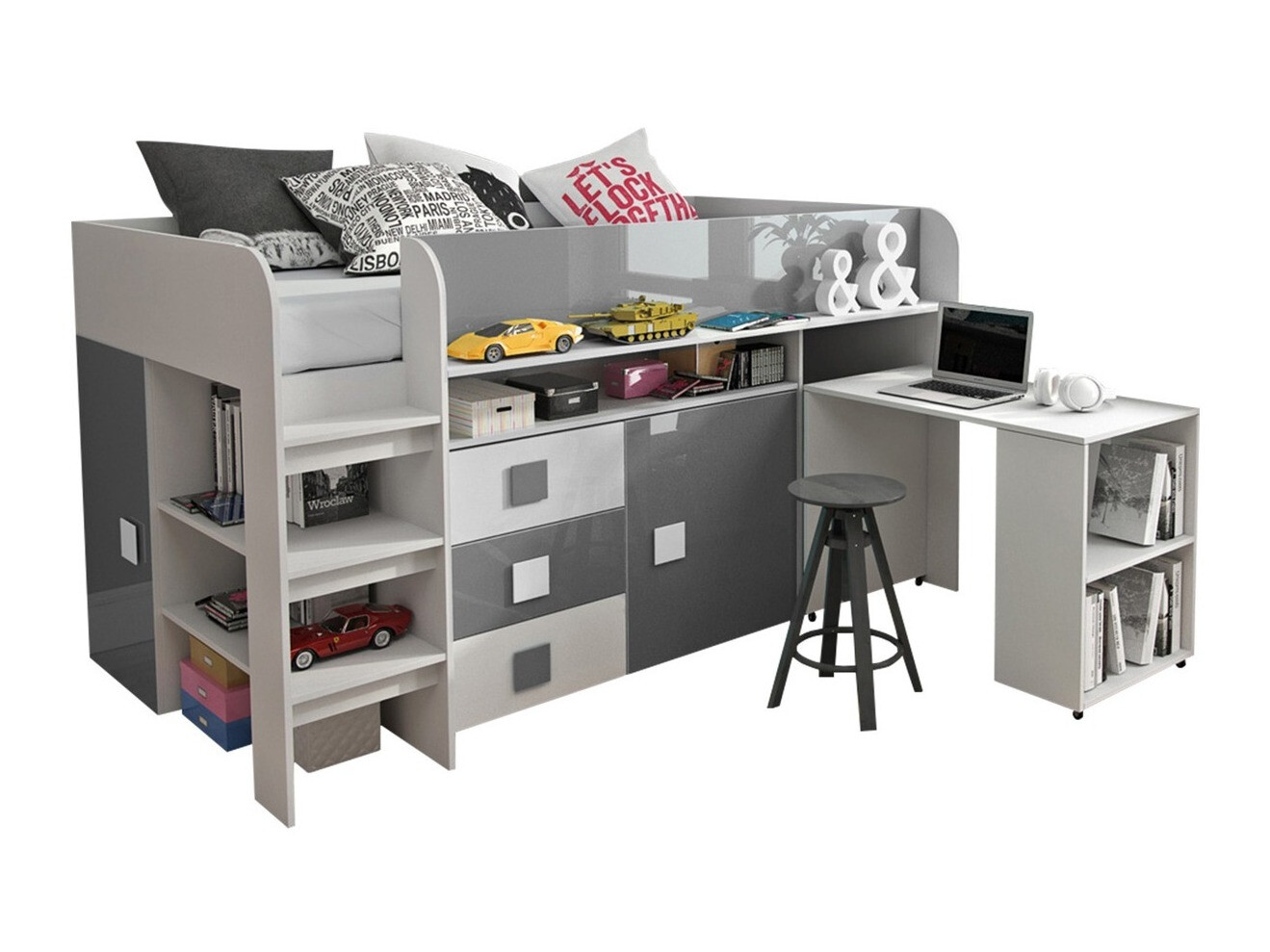 Seng Hartford 190 (Hvid + Gloss grå + Glansfuld hvid)