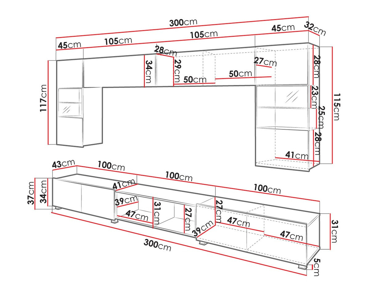 Stuemøbelsæt Tivdalu 144 (Hvid + Glansfuld hvid + Gylden eg)