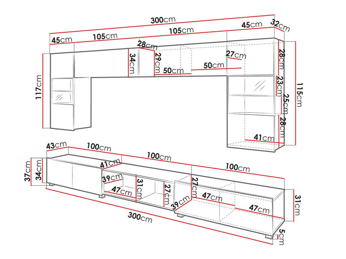 Stuemøbelsæt Tivdalu 144 (Hvid + Glansfuld hvid + Gylden eg)