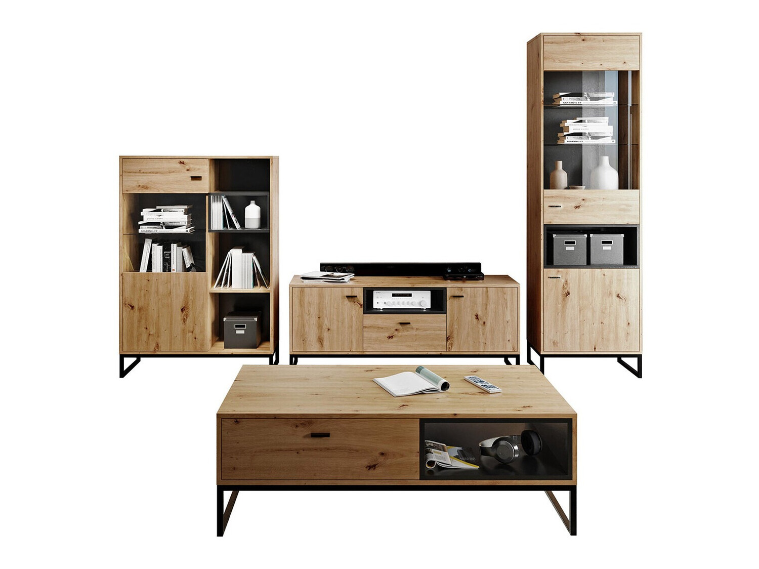 Stuemøbelsæt Baltesi 108 (Artisan eg + Sort)