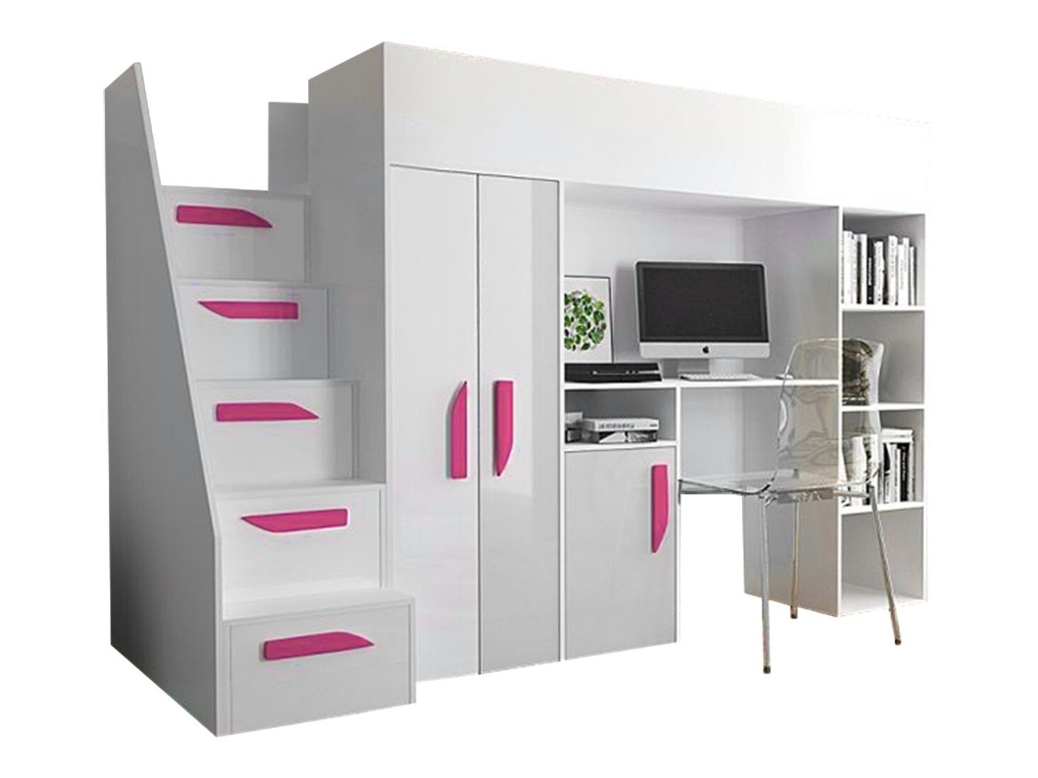 Køjeseng Hartford 192 (Hvid + Glansfuld hvid + Glossy pink)