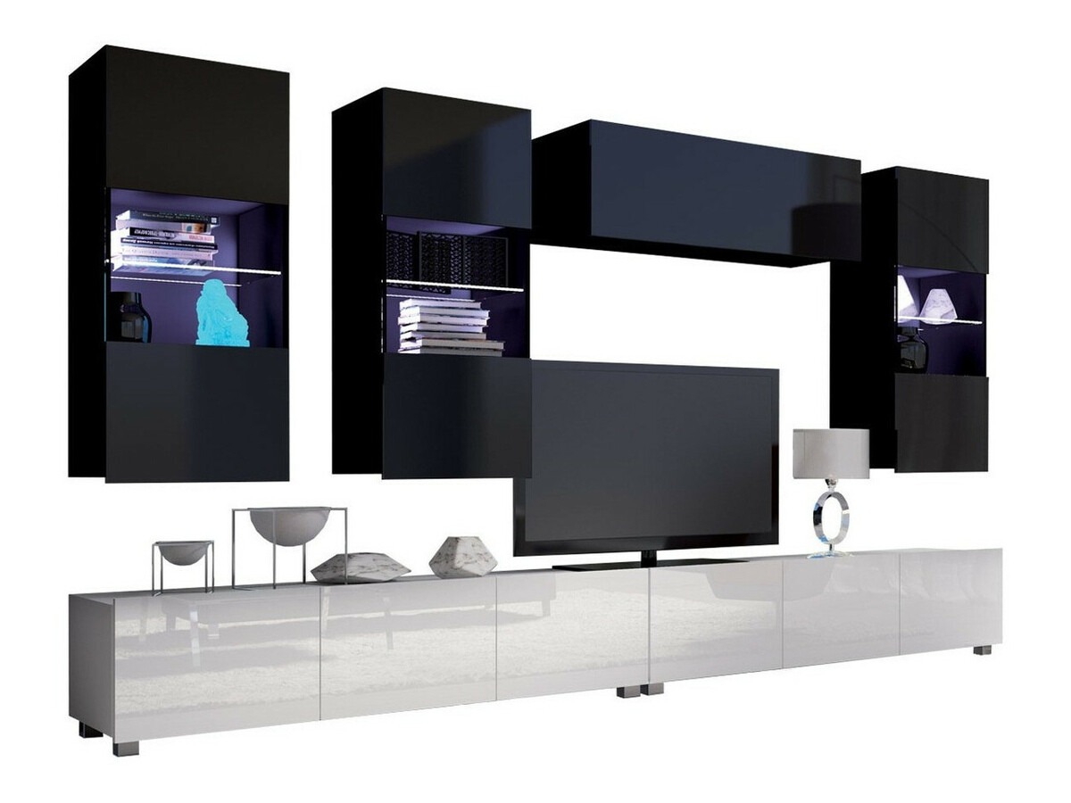 Stuemøbelsæt Tivdalu 109 (Hvid + Glansfuld hvid + Sort + Blank sort)