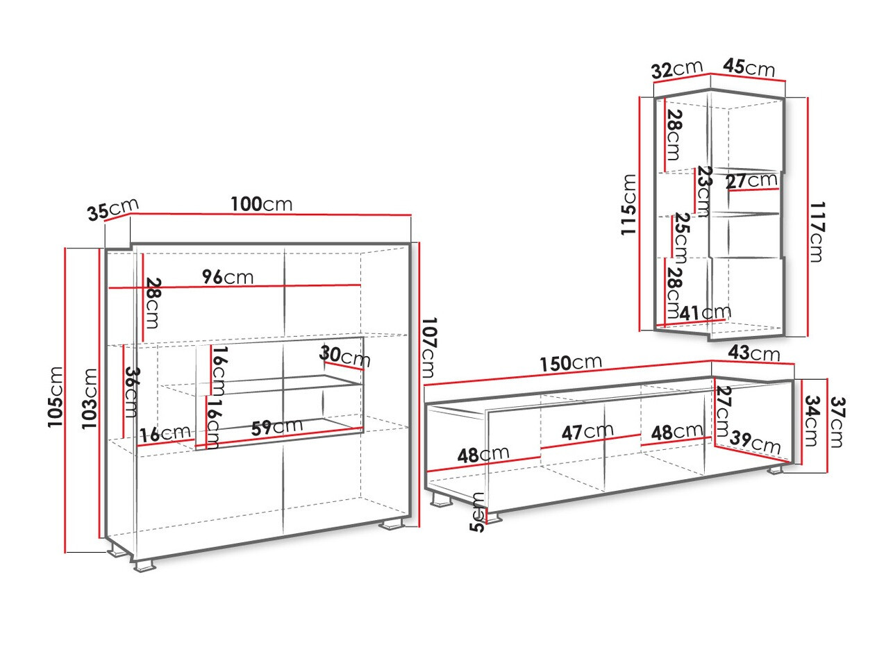 Stuemøbelsæt Tivdalu 111 (Hvid + Glansfuld hvid)