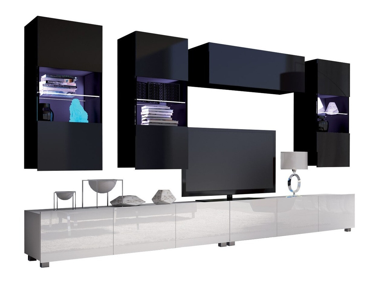 Stuemøblersæt Tivdalu 109 (Hvid + Glansfuld hvid + Sort + Blank sort)