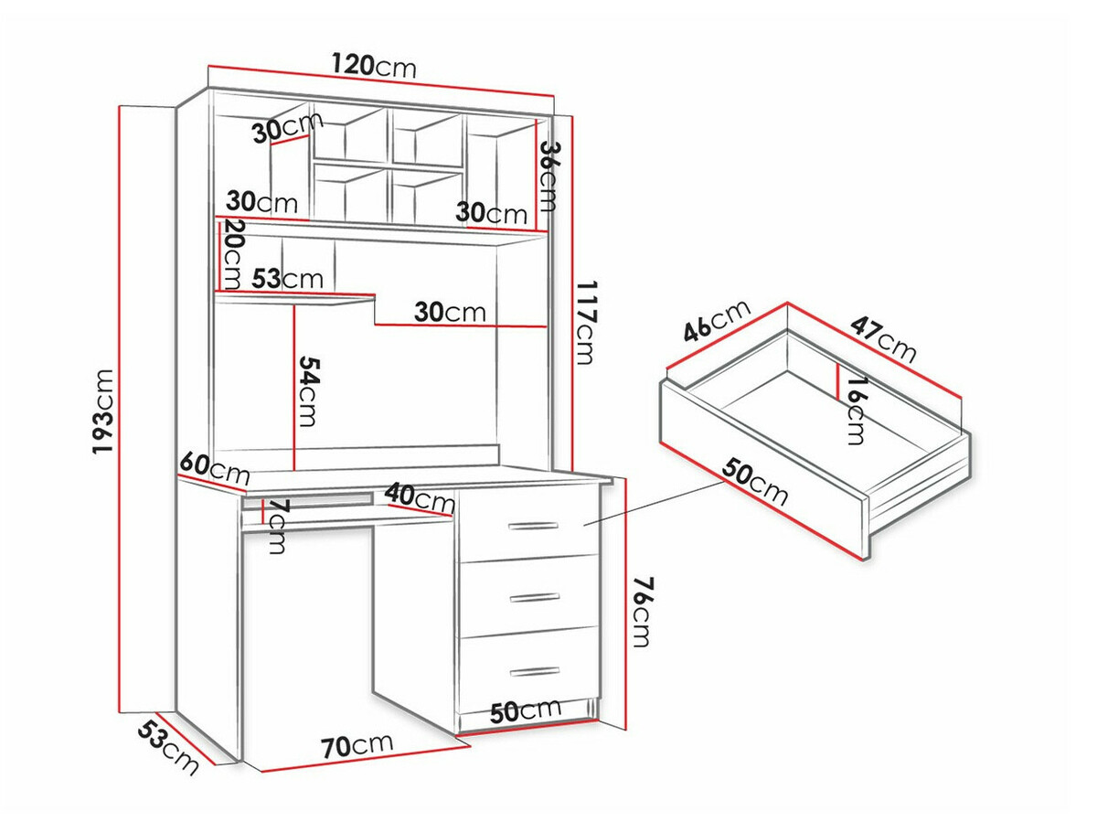 Skrivebord Campus (Hvid + Glansfuld hvid + Gloss grå)