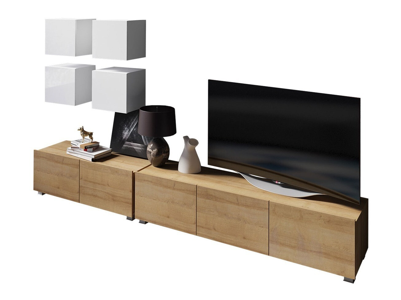 Stuemøbelsæt Tivdalu 132 (Gylden eg + Hvid + Glansfuld hvid)