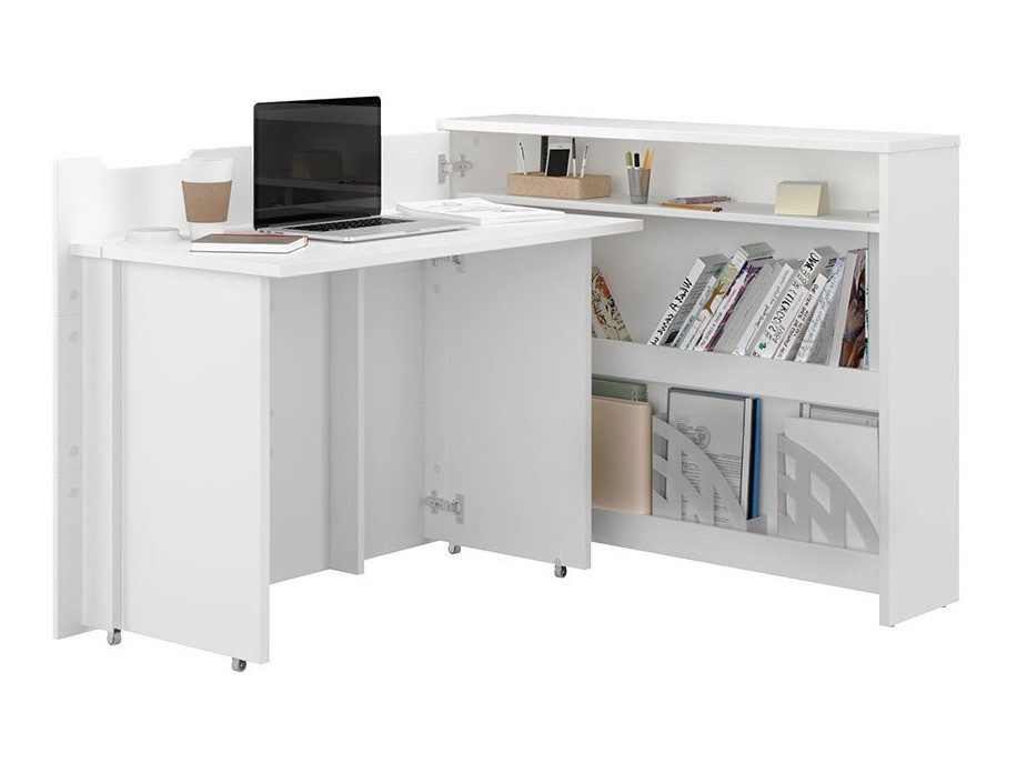 Hjørneskrivebord Concept Pro Lenart (Hvid + Glansfuld hvid)