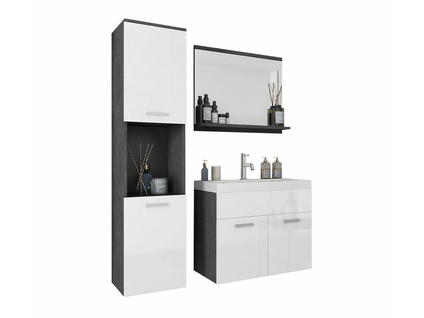 Badeværelsessæt Sarasota 122 (Matera grå + Glansfuld hvid)