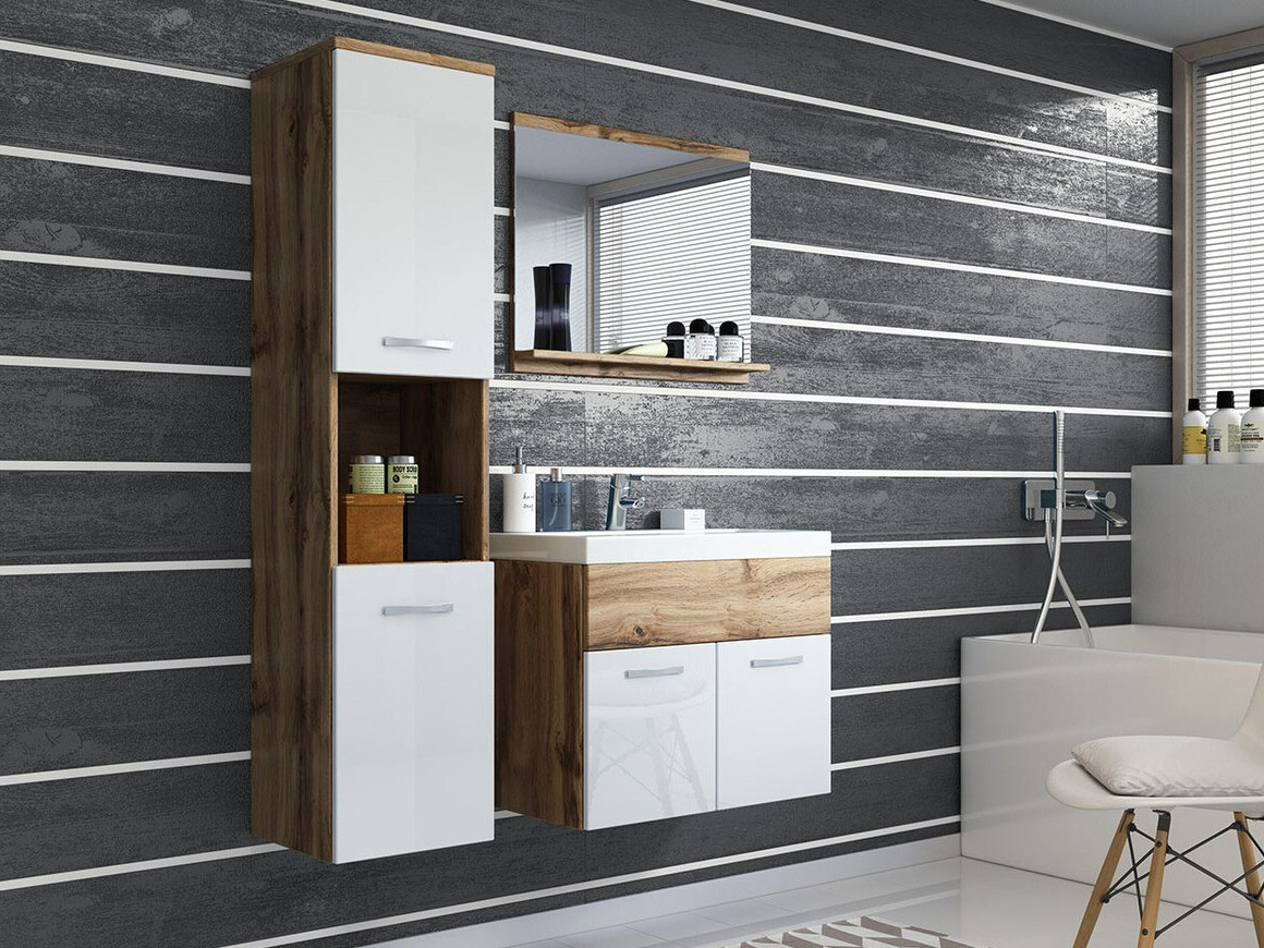 Badeværelsessæt Sarasota 122 (Wotan eg + Glansfuld hvid)