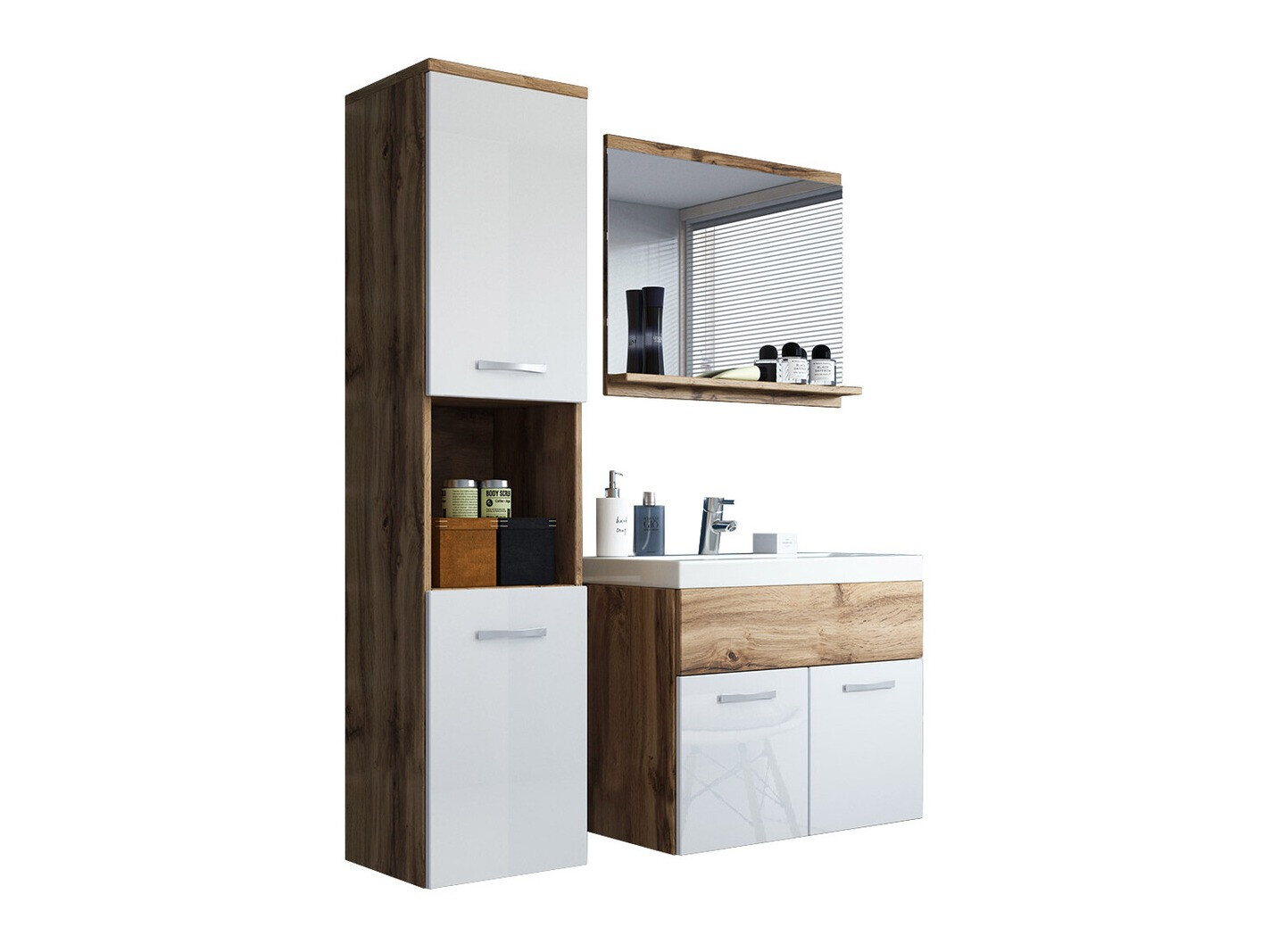 Badeværelsessæt Sarasota 122 (Wotan eg + Glansfuld hvid)