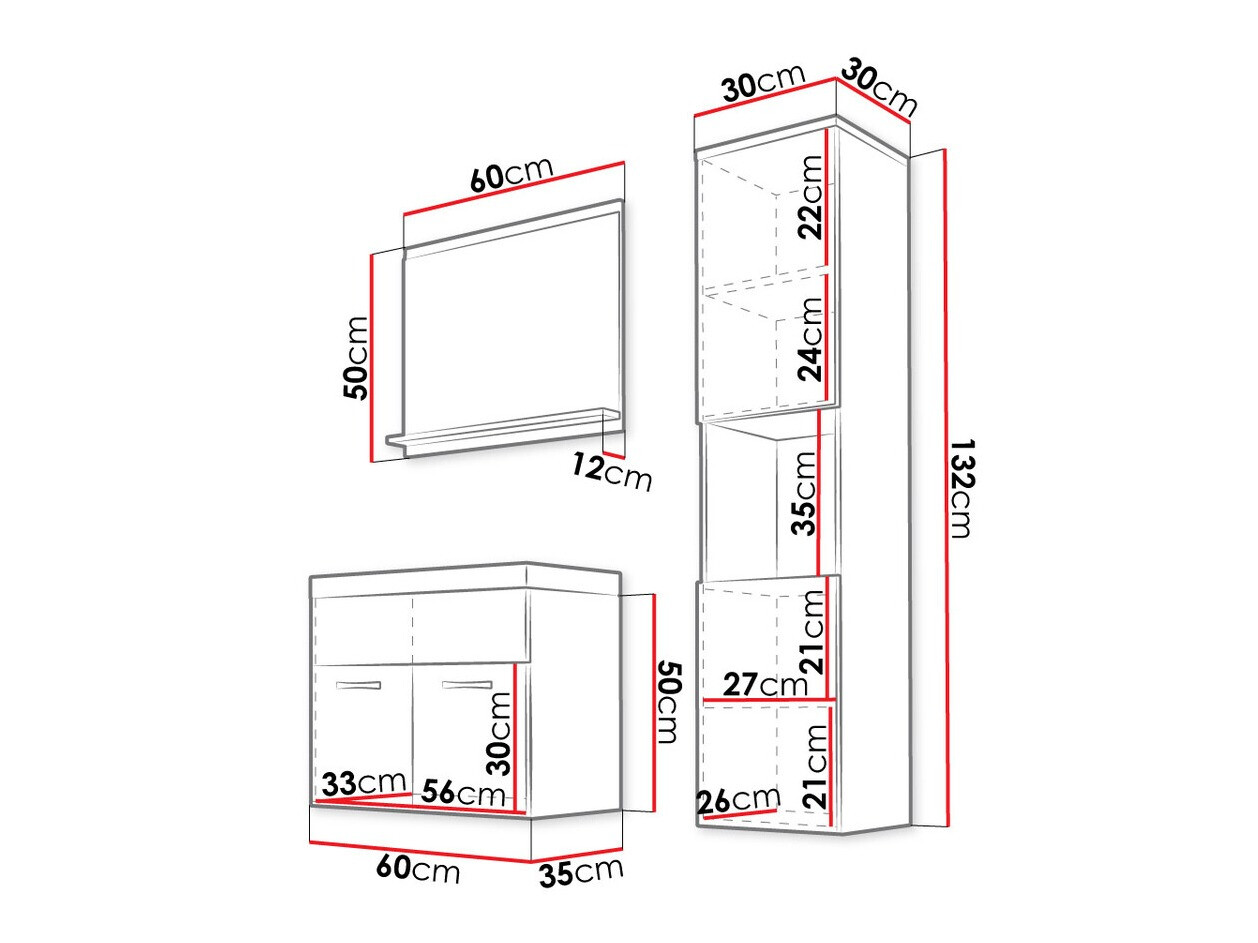 Badeværelsessæt Sarasota 122 (Wotan eg + Glansfuld hvid)