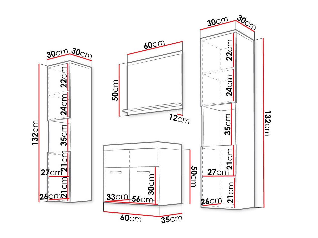 Badeværelsessæt Sarasota 123 (Hvid + Glansfuld hvid)