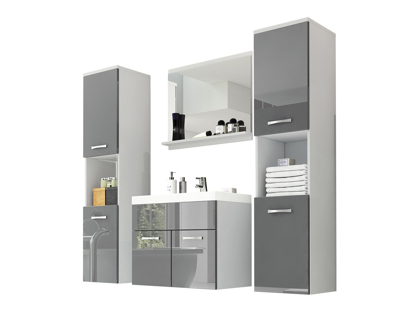 Badeværelsessæt Sarasota 123 (Hvid + Gloss grå)