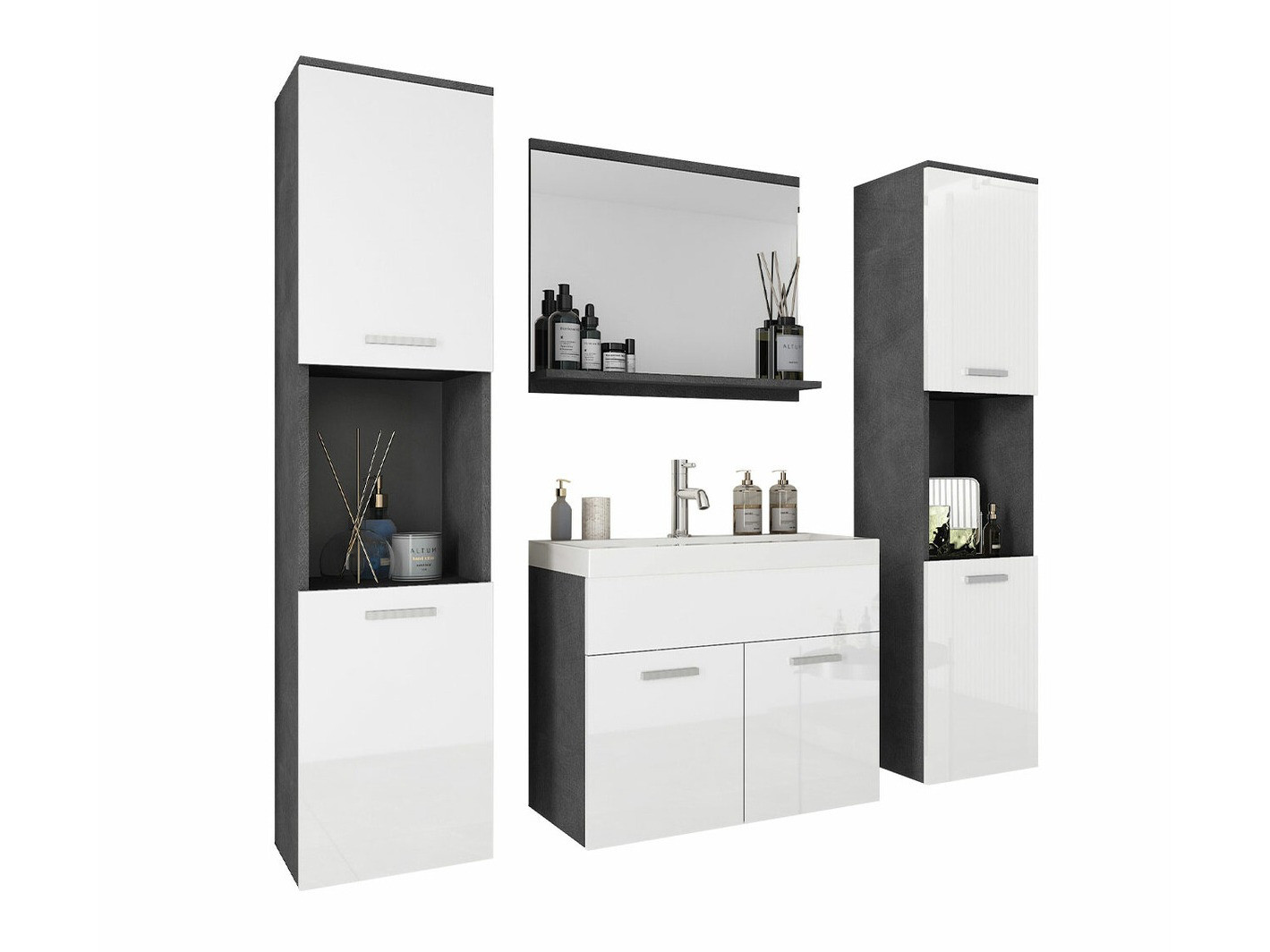 Badeværelsessæt Sarasota 123 (Matera grå + Glansfuld hvid)