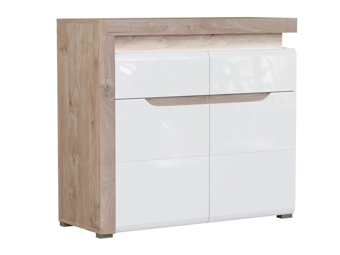 Kommode Revelmi 102 (Egetræ + Glansfuld hvid)