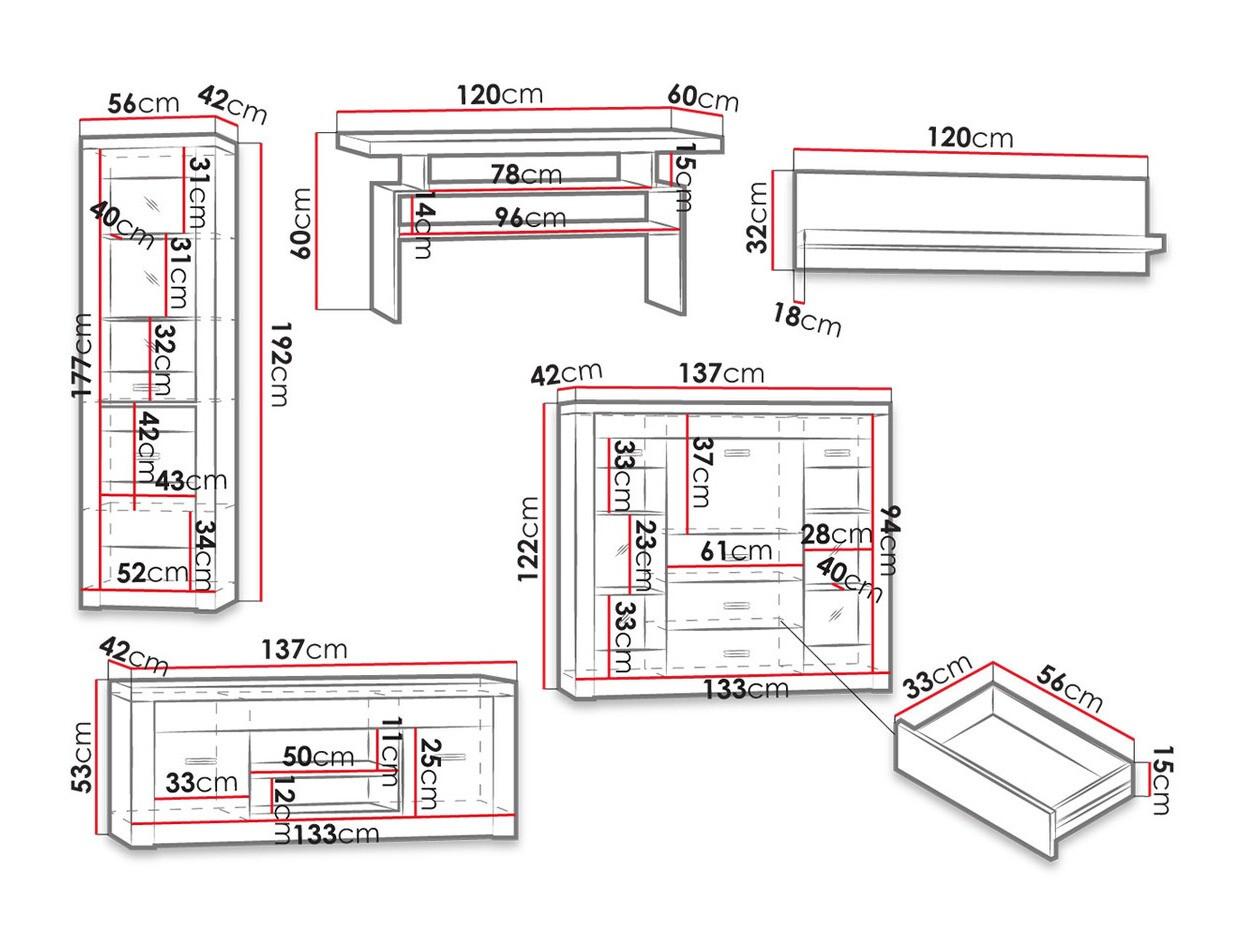 Stuemøbelsæt Serfeno 122 (Mørk aske)