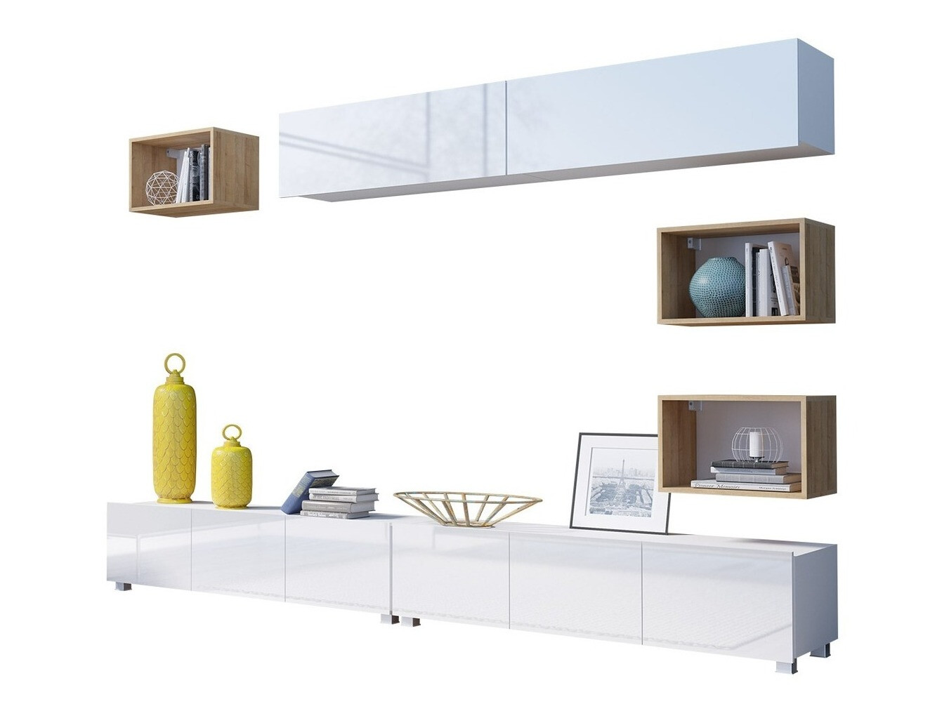 Stuemøblersæt Tivdalu 151 (Hvid + Glansfuld hvid + Gylden eg)