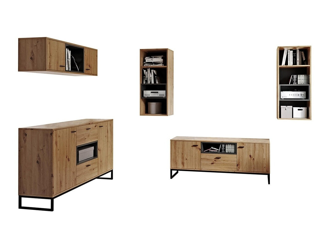 Stuemøbelsæt Baltesi 114 (Artisan eg + Sort)